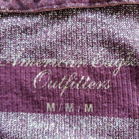 American Eagle AEO Burgundy & Silver Metallic Dolman Sleeve Top Medium - Picture 10 of 11